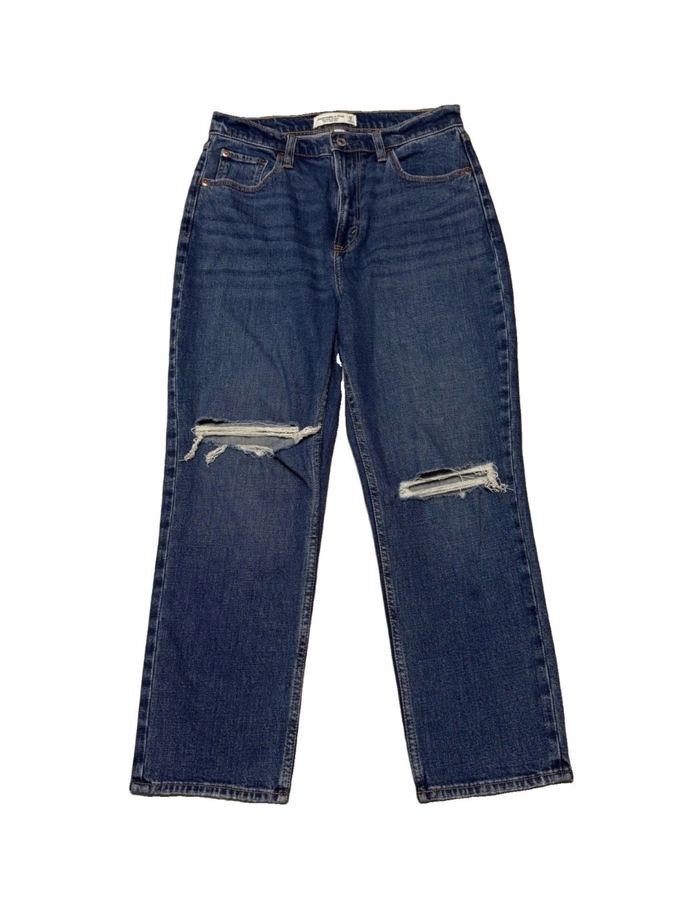Abercrombie & Fitch Curve Love Distressed High-Rise Ankle Straight-Leg Jeans